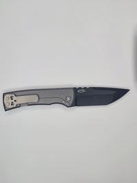 Chaves Knives Redencion 229 Kickstop Titanium Stonewash 3.625" M390 Tanto Chisel Blade