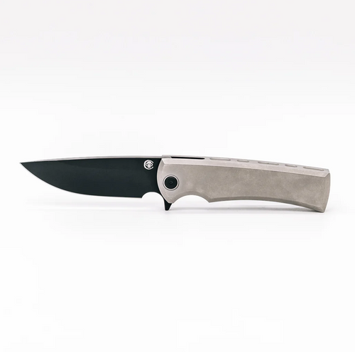 Chaves Knives Liberation Street Integral Distressed Gray Titanium Handle Folding Knife M390 Grey PVD Drop Point