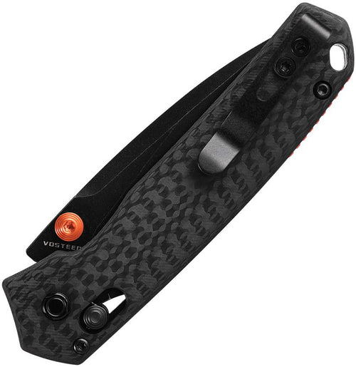 Vosteed Mini Psyop – 2.69″ Black Elmax Blade, Carbon Fibre Handle, Crossbar Lock