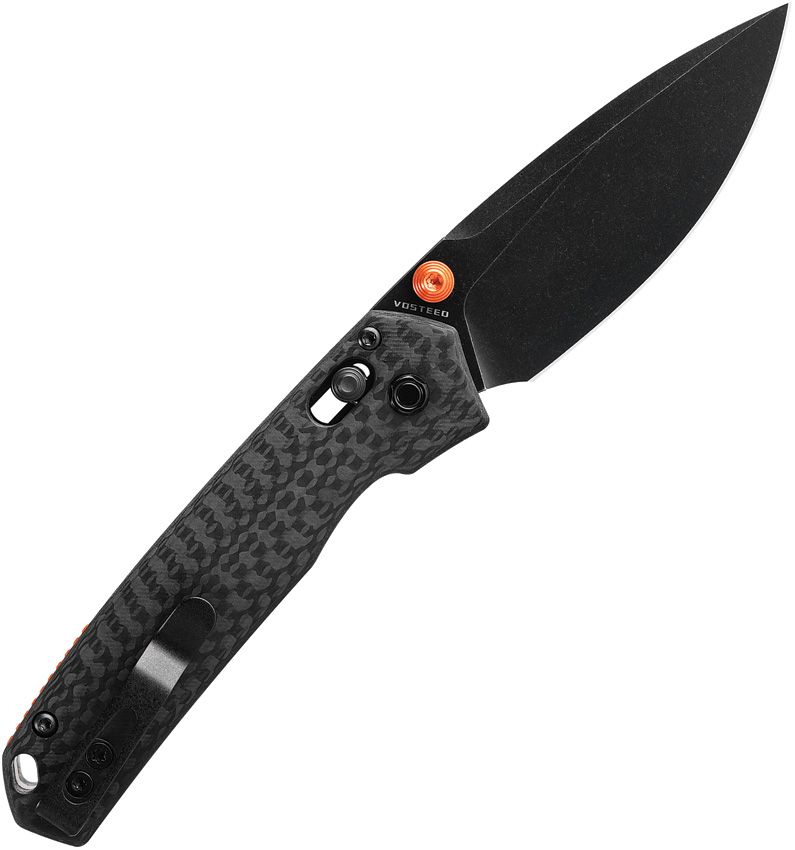 Vosteed Mini Psyop – 2.69″ Black Elmax Blade, Carbon Fibre Handle, Crossbar Lock