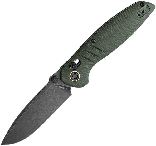 Vosteed Corsair – 3.25″ Black Stonewash Nitro-V Blade, Green Micarta Handle, Crossbar Lock