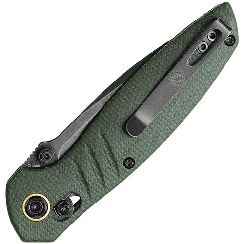 Vosteed Corsair – 3.25″ Black Stonewash Nitro-V Blade, Green Micarta Handle, Crossbar Lock