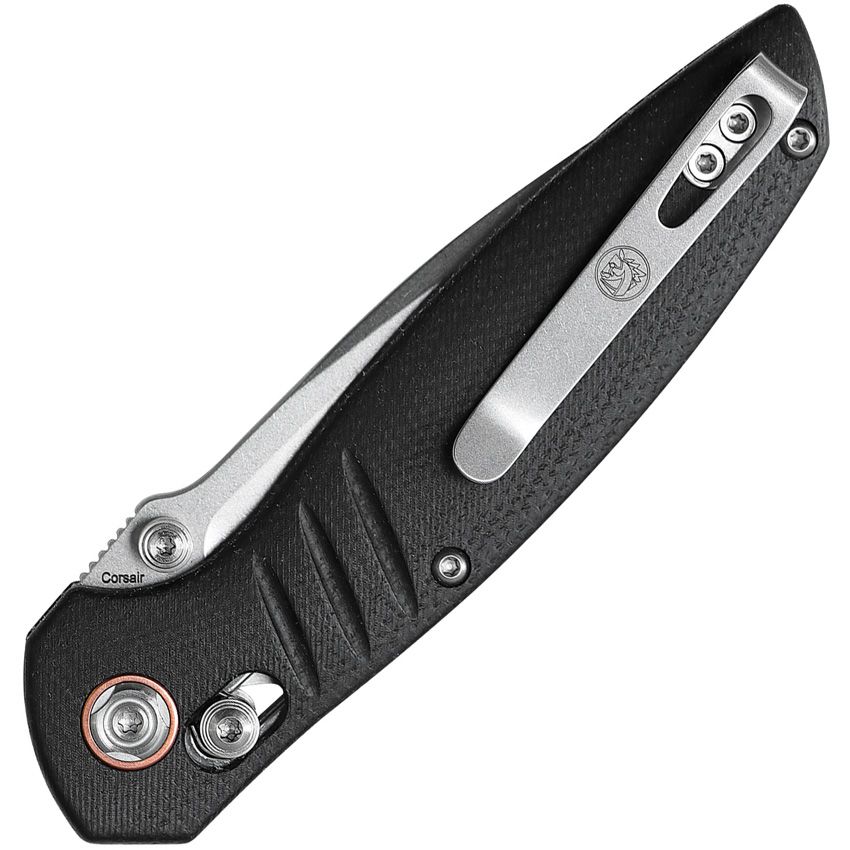 Vosteed Corsair – 3.25″ Stonewash Nitro-V Blade, Black Micarta Handle, Crossbar Lock