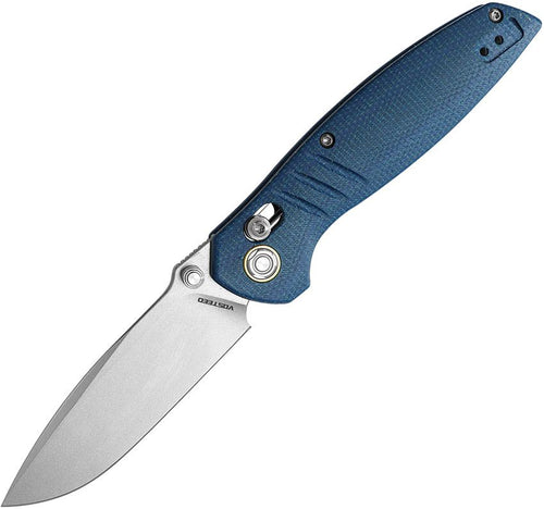Vosteed Corsair – 3.25″ Stonewash Nitro-V Blade,Blue Micarta Handle, Crossbar Lock – CS29NWMK