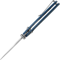 Vosteed Corsair – 3.25″ Stonewash Nitro-V Blade,Blue Micarta Handle, Crossbar Lock – CS29NWMK